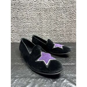 Never Ever Velvet Purple Star Embellished Slip-On Loafers Black Mens Size 42 EU